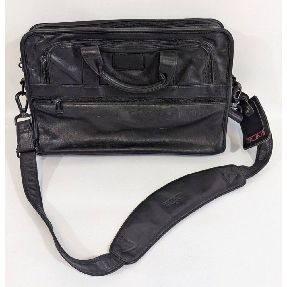Tumi Nappa Leather 2Way Briefcase Business‎ Bag Black w/ Laptop Sleeve